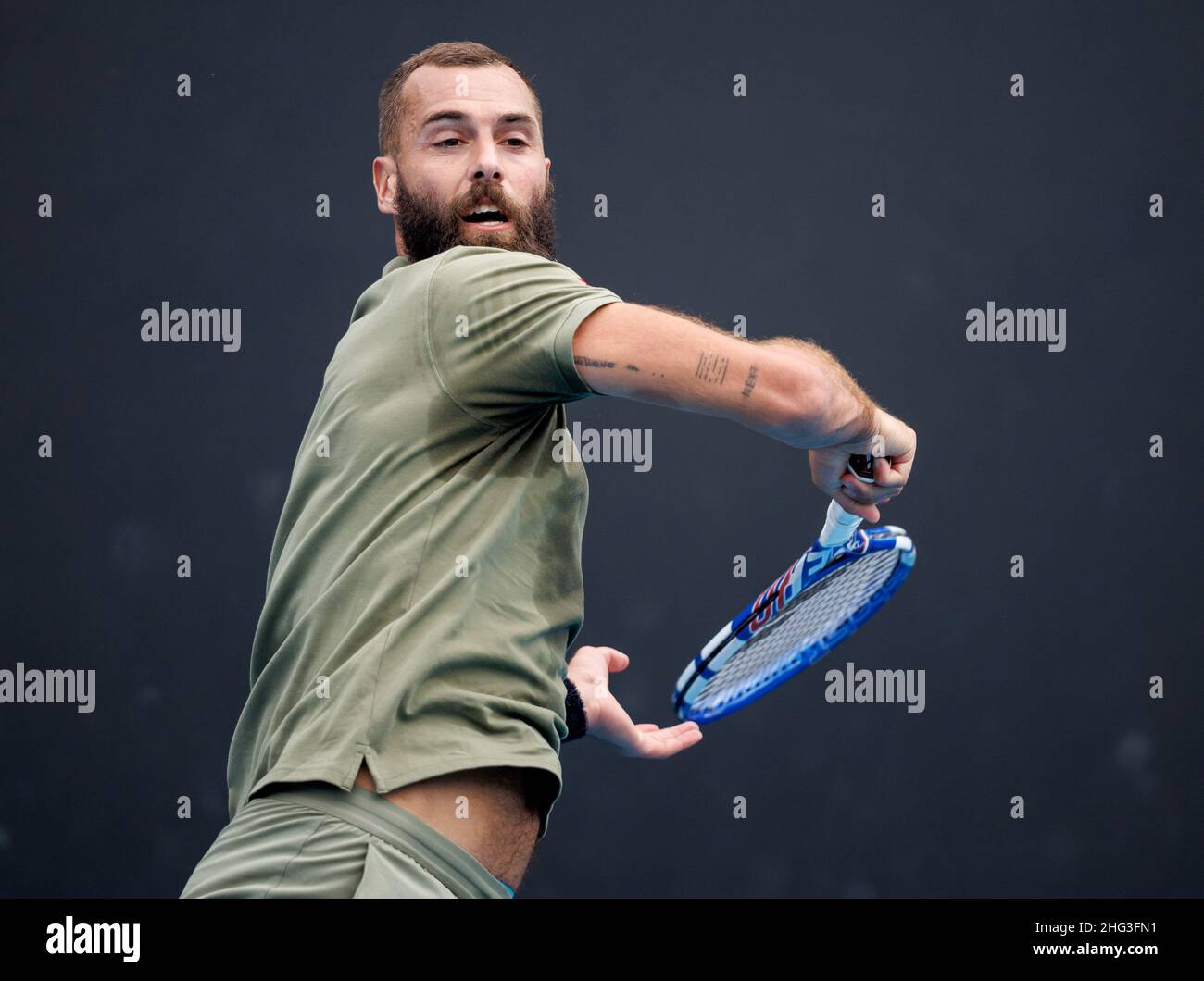Melbourne, Australia. 18th Jan, 2022. Melbourne, Australia. 18th Jan, 2022. BENOIT PAIRE (FRA) in action at the 2022 Australian Open on Tuesday January 2022,  Melbourne Park Credit: corleve/Alamy Live NewsCredit: corleve/Alamy Live News Stock Photo