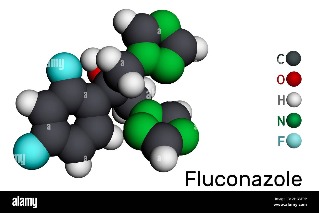 Fluconazole, molecule. It is triazole antifungal medication used to