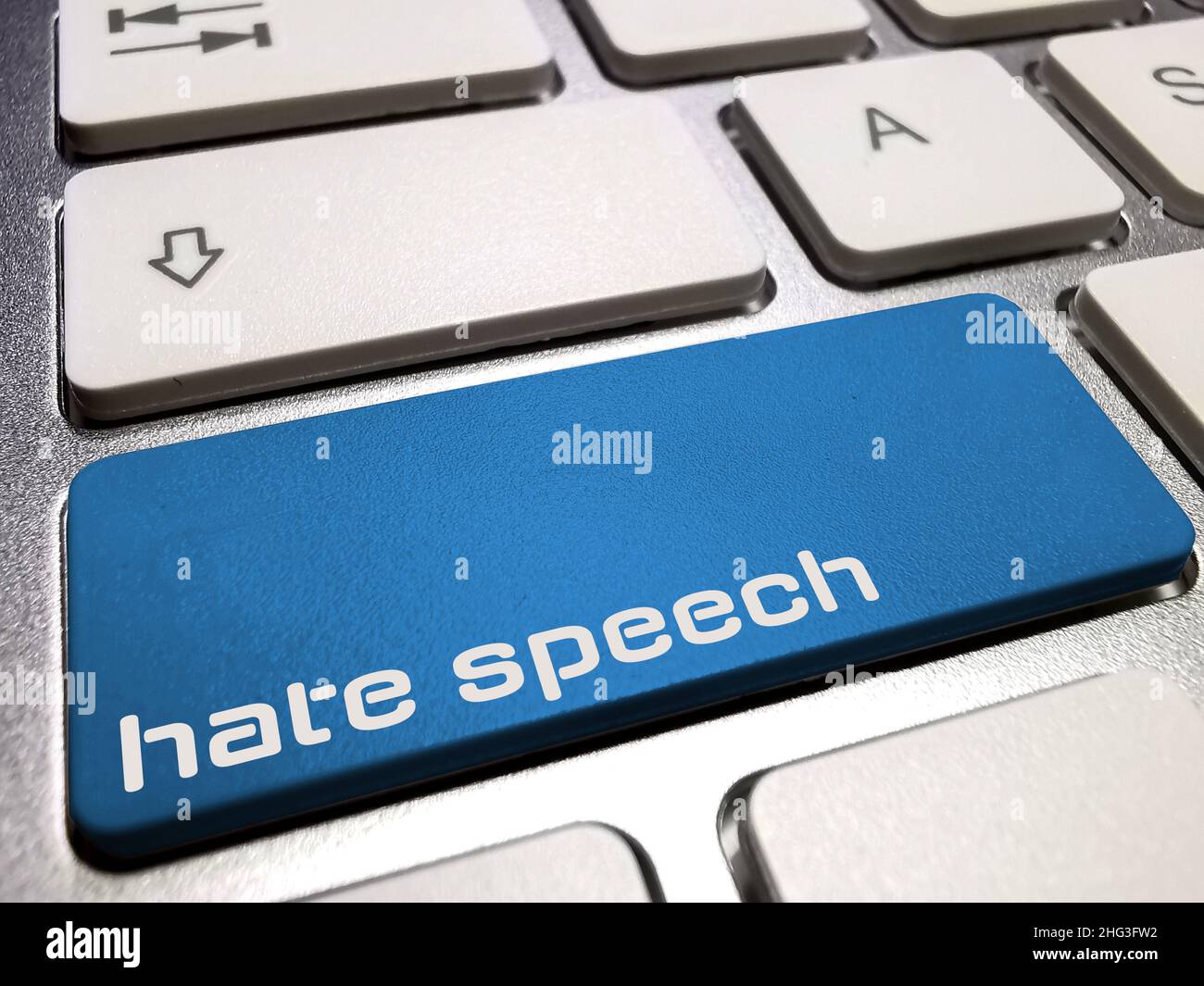 Computer and button Hate Speech Stock Photo
