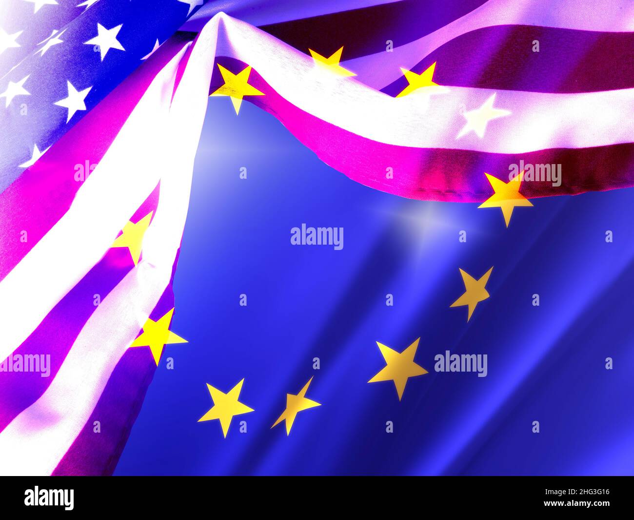 Flags of USA and European Union EU Stock Photo