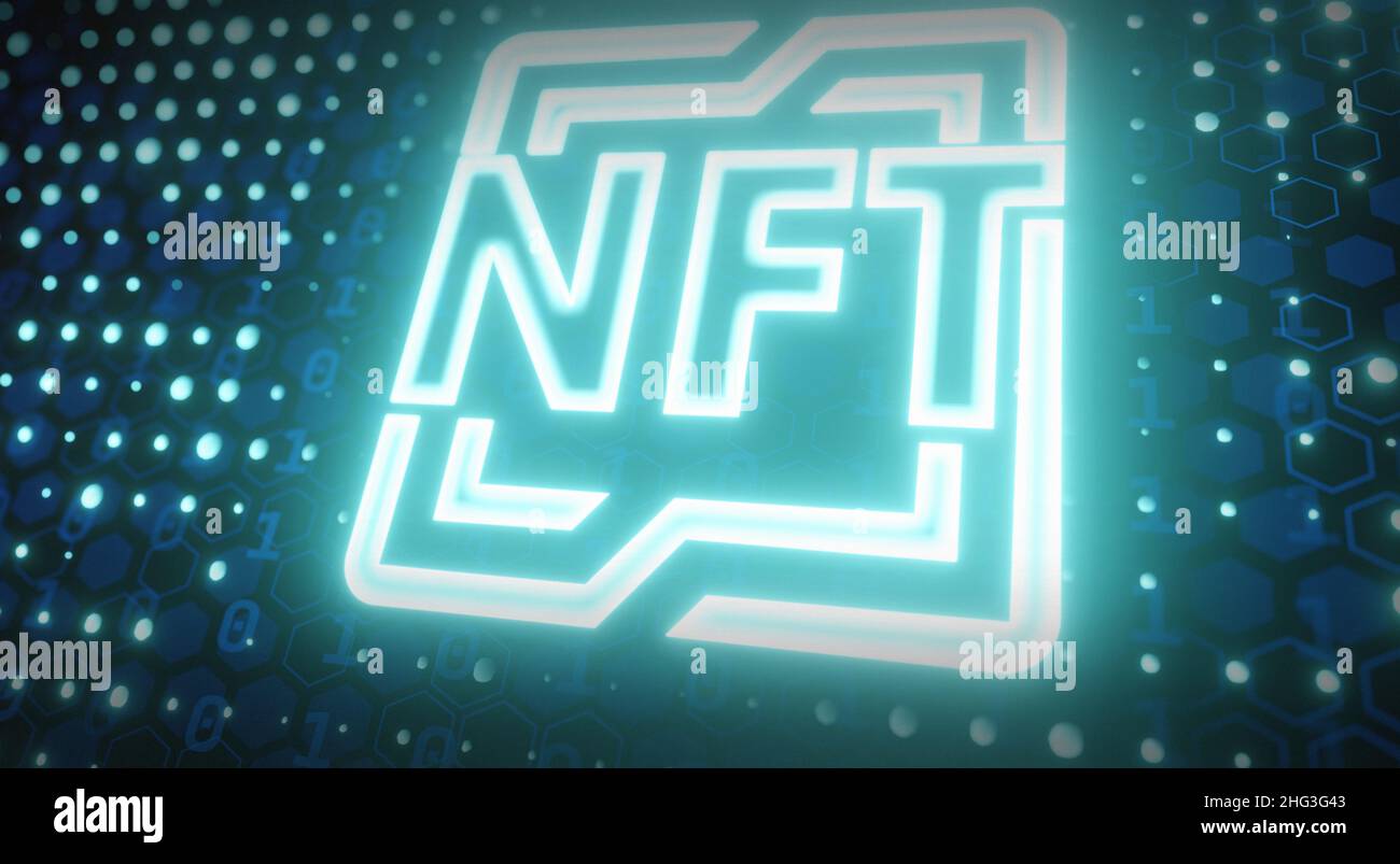 Nft Sign NFT sign on a microchip on a blue futuristic electronic board Stock ...