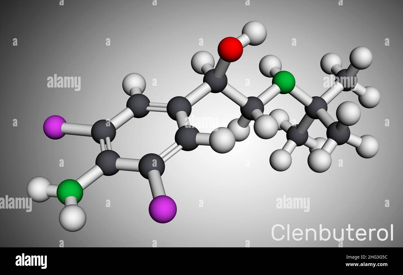 Clenbuterol molecule. It is sympathomimetic amine, decongestant and