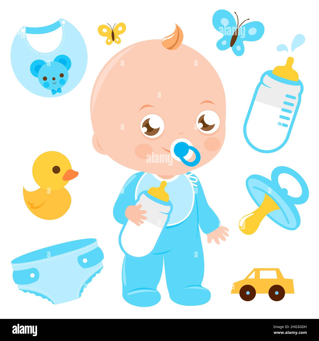 Baby boy and baby accessories. Illustration set Stock Photo Alamy