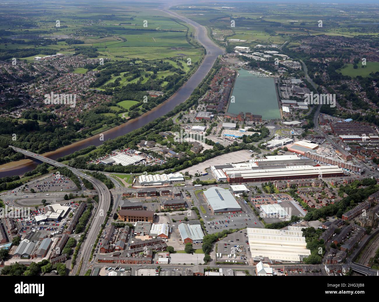 aerial view of Preston Marina from the East looking West from the city centre Stock Photo