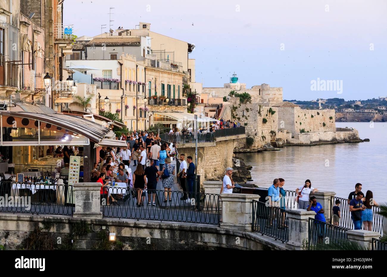 Waterfront, Ortigia, Syracuse, Sicily Stock Photo