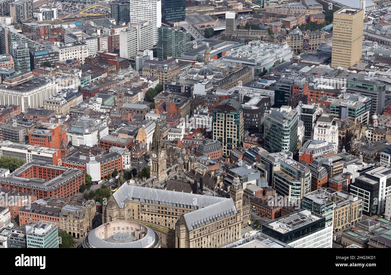 aerial view of Manchester city centre view from the south near the Town Hall, UK Stock Photo