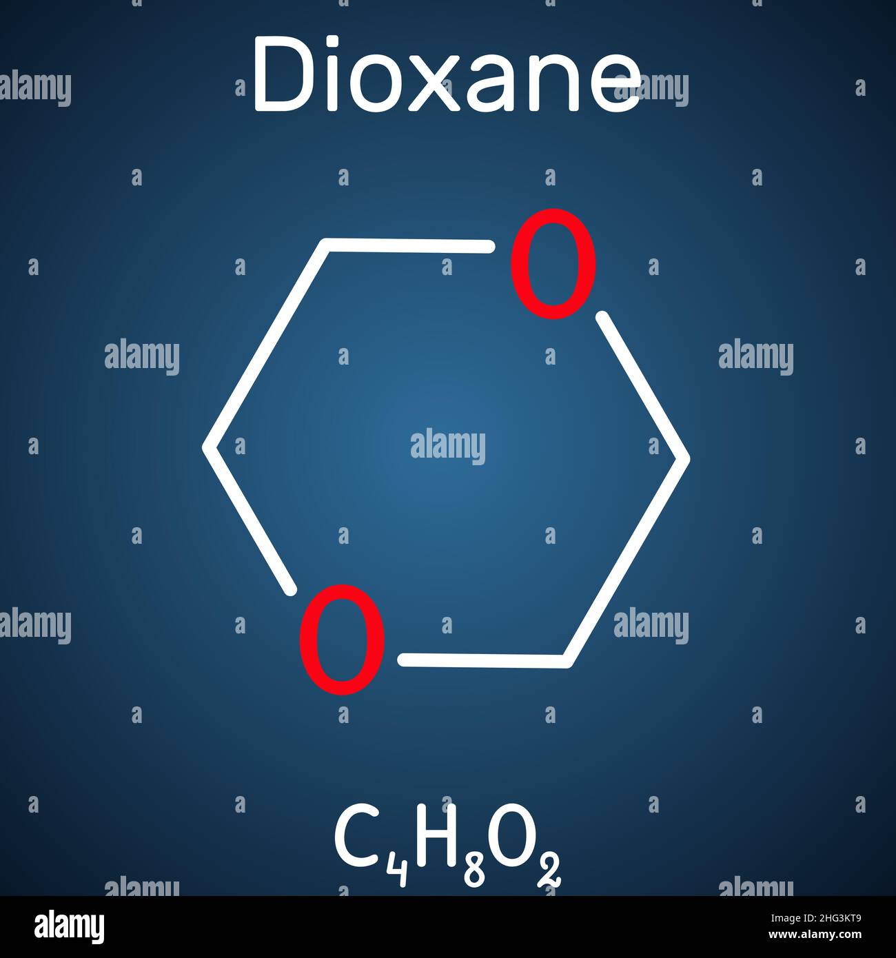 Dioxane (1,4Dioxane) molecule. It is used primarily as a solvent in