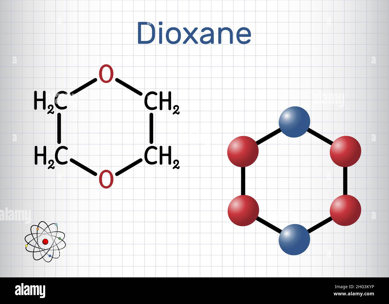 Dioxane (1,4Dioxane) molecule. It is used primarily as a solvent in