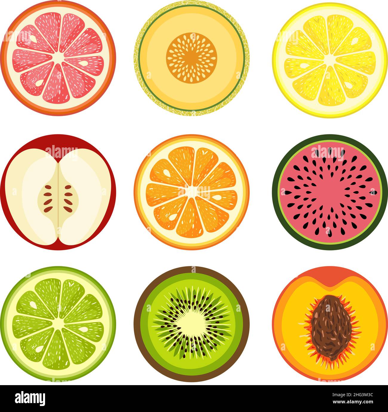 Set of round summer fruit slices Stock Photo - Alamy
