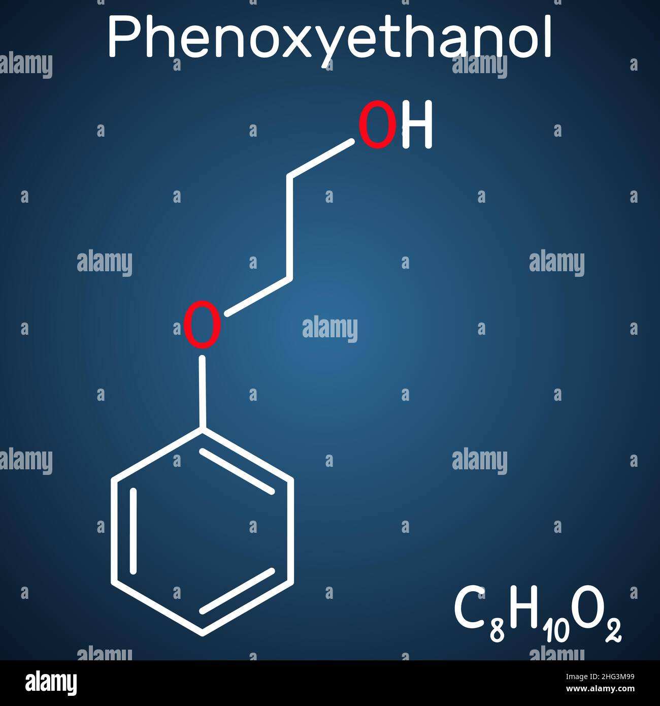 Phenoxyethanol primary alcohol molecule. It is glycol ether, antiinfective  agent, preservative, antiseptic, solvent. Skeletal chemical formula. Vector  Stock Vector Image & Art - Alamy
