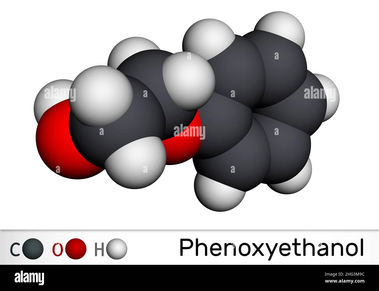 Phenoxyethanol preservative molecule, illustration - Stock Image -  F027/9106 - Science Photo Library