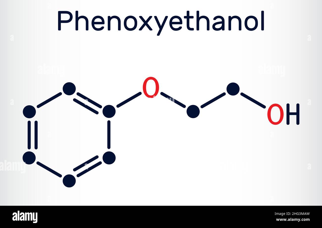 Phenoxyethanol preservative molecule. Used in cosmetics, vaccines, drugs,  etc. Skeletal formula Stock Vector Image & Art - Alamy, Phenoxyethanol 
