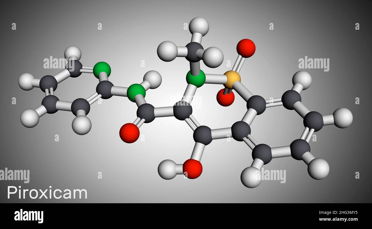 Piroxicam, piroksikam molecule. It is nonsteroidal antiinflammatory drug NSAID, used to treat