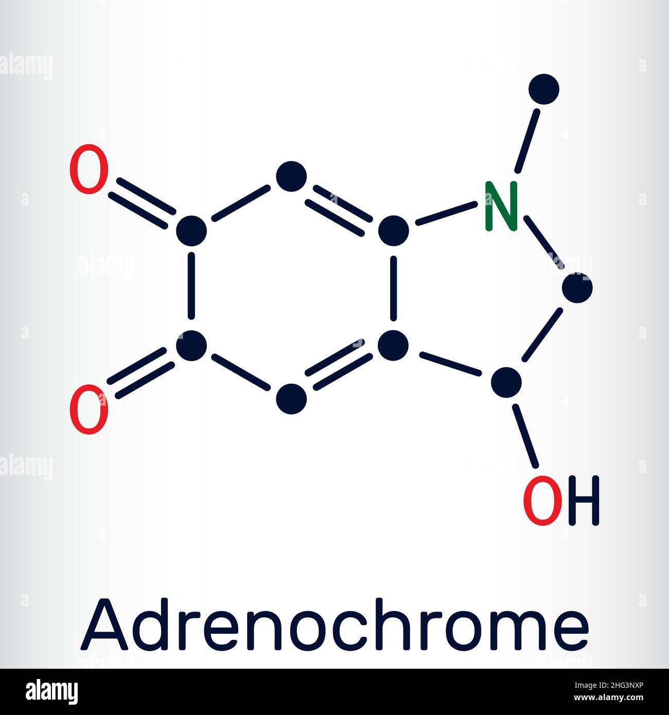 Adrenochrome, adraxone molecule. It is produced by the oxidation of adrenaline. Skeletal chemical formula. Vector illustration Stock Vector