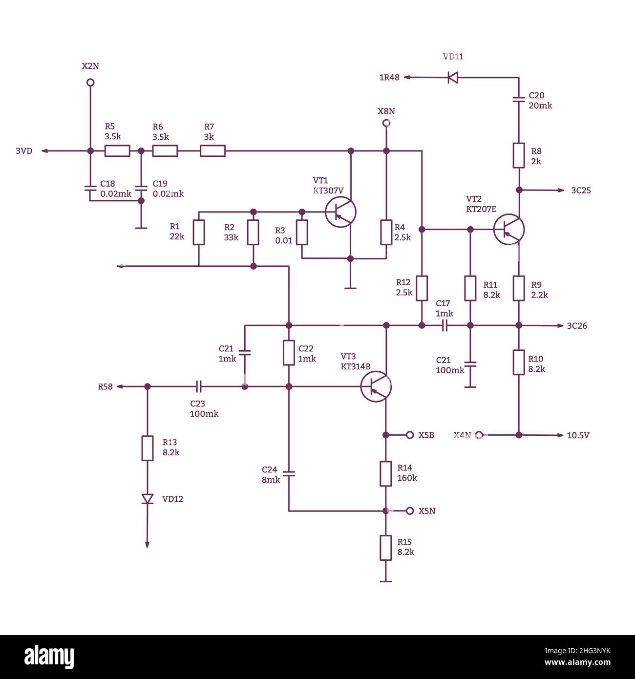 Wiring diagram with radio parts Stock Vector