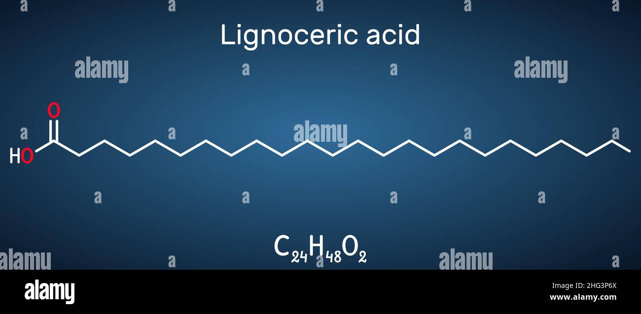 Lignoceric acid, tetracosanoic acid, saturated fatty acid molecule. Occurs naturally in wood tar, in small amount in most natural fats. Structural che Stock Vector