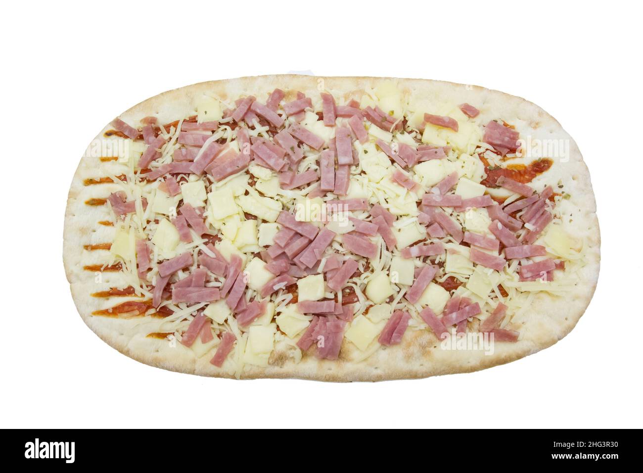 pizza with ham and cheese on a white background Stock Photo