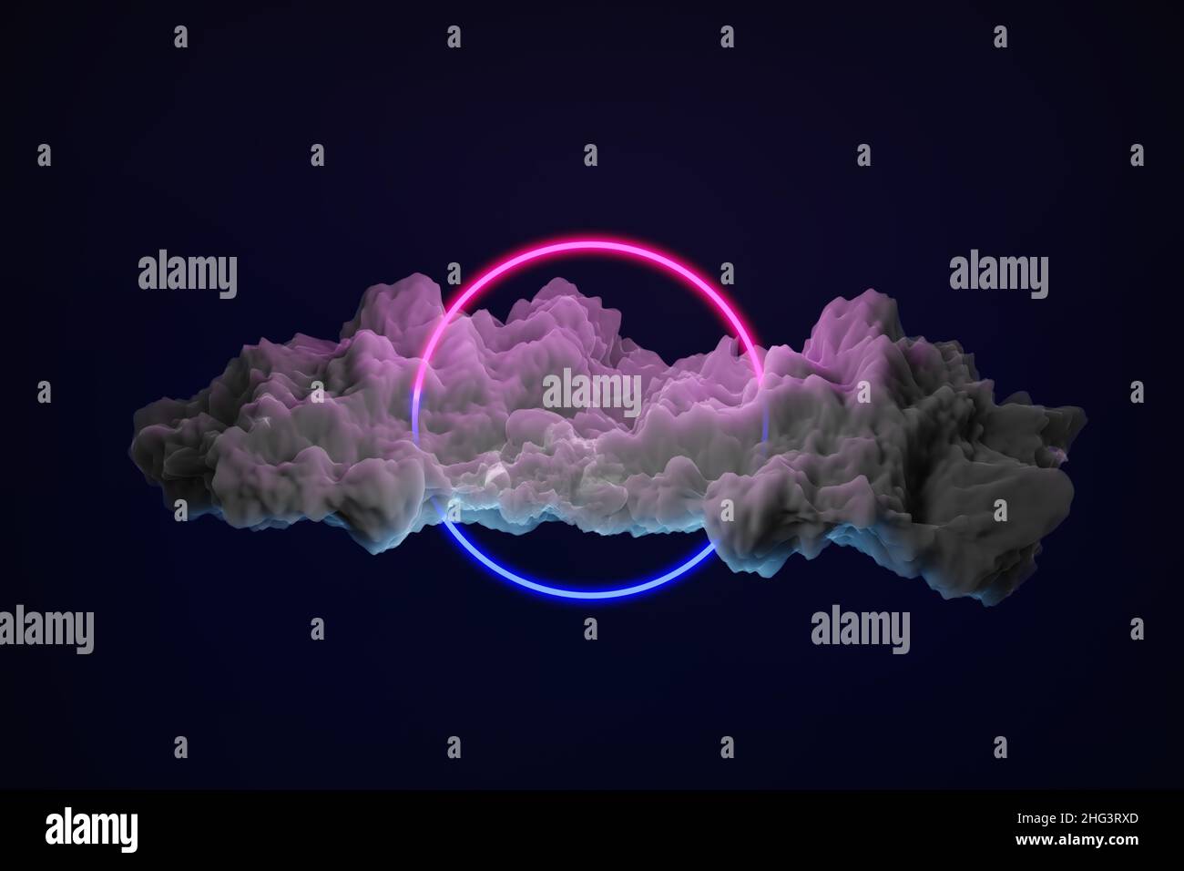 abstract minimal cloud with pink and blue neon light round frame ...