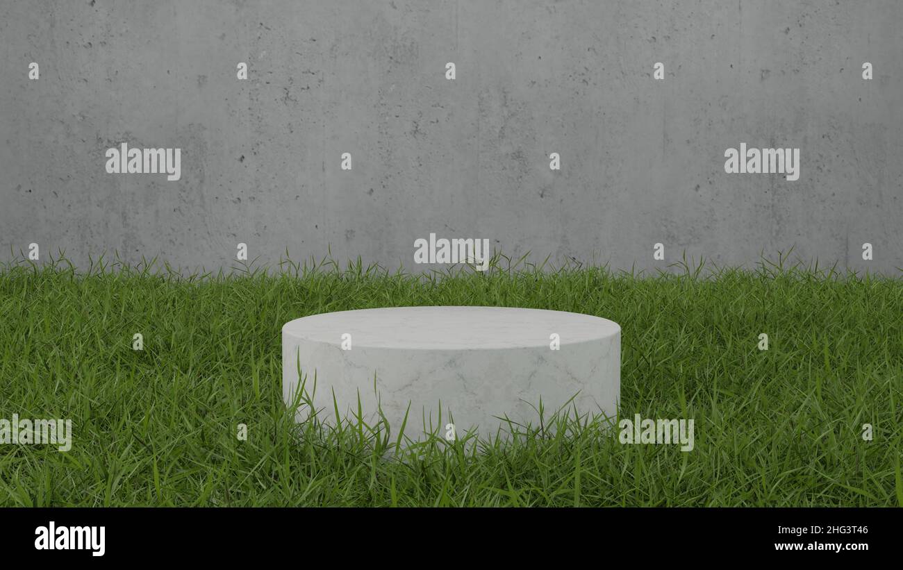 Mockup cylindrical marble pedestal showcase podium stage on natural