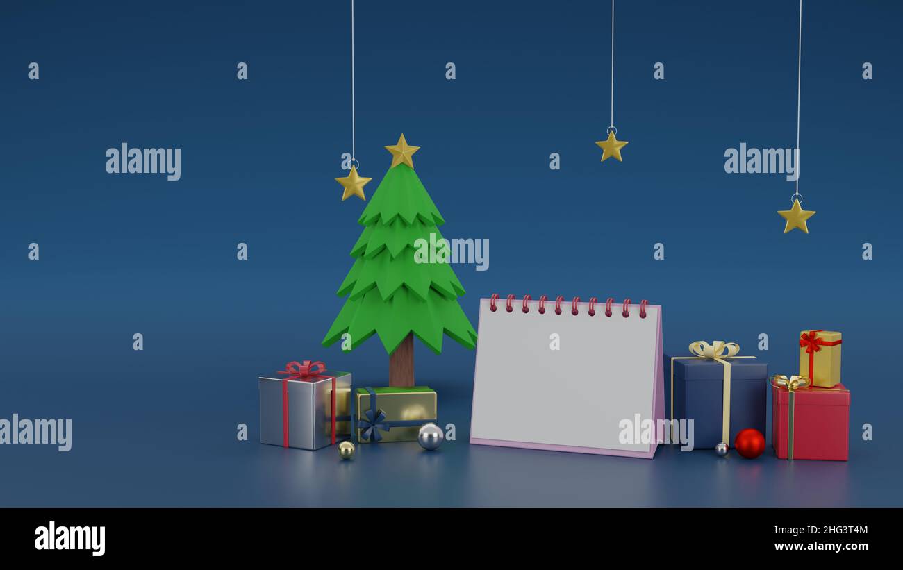 Blank calendar between present boxes or giftboxes festive celebration ...