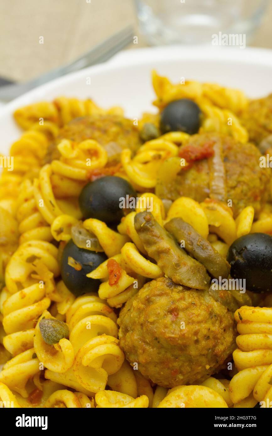 meatball with olive pasta Stock Photo Alamy