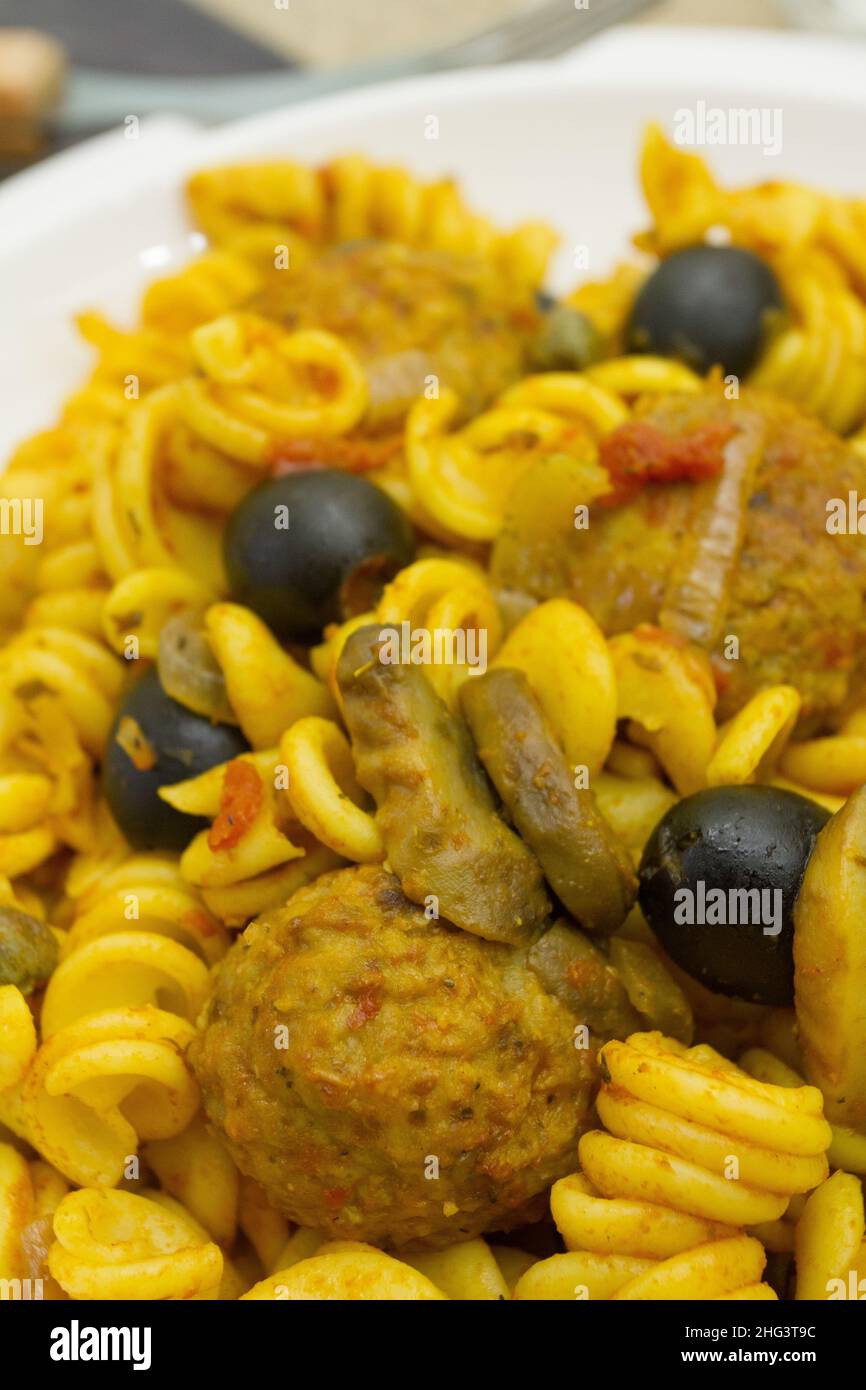 meatball with olive pasta Stock Photo Alamy