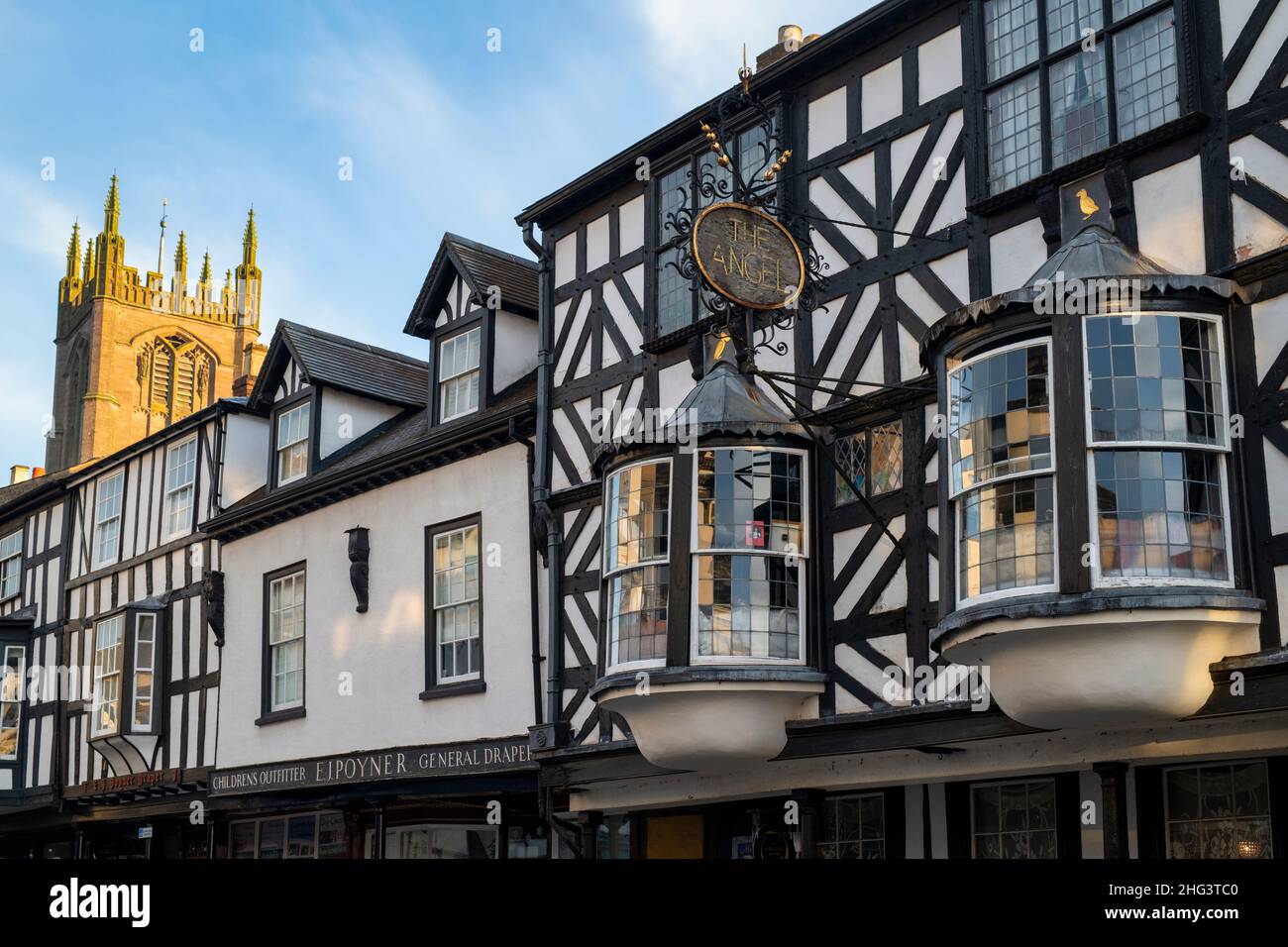 Timber framed buildings on broad street. Ludlow, Shropshire, England Stock Photo