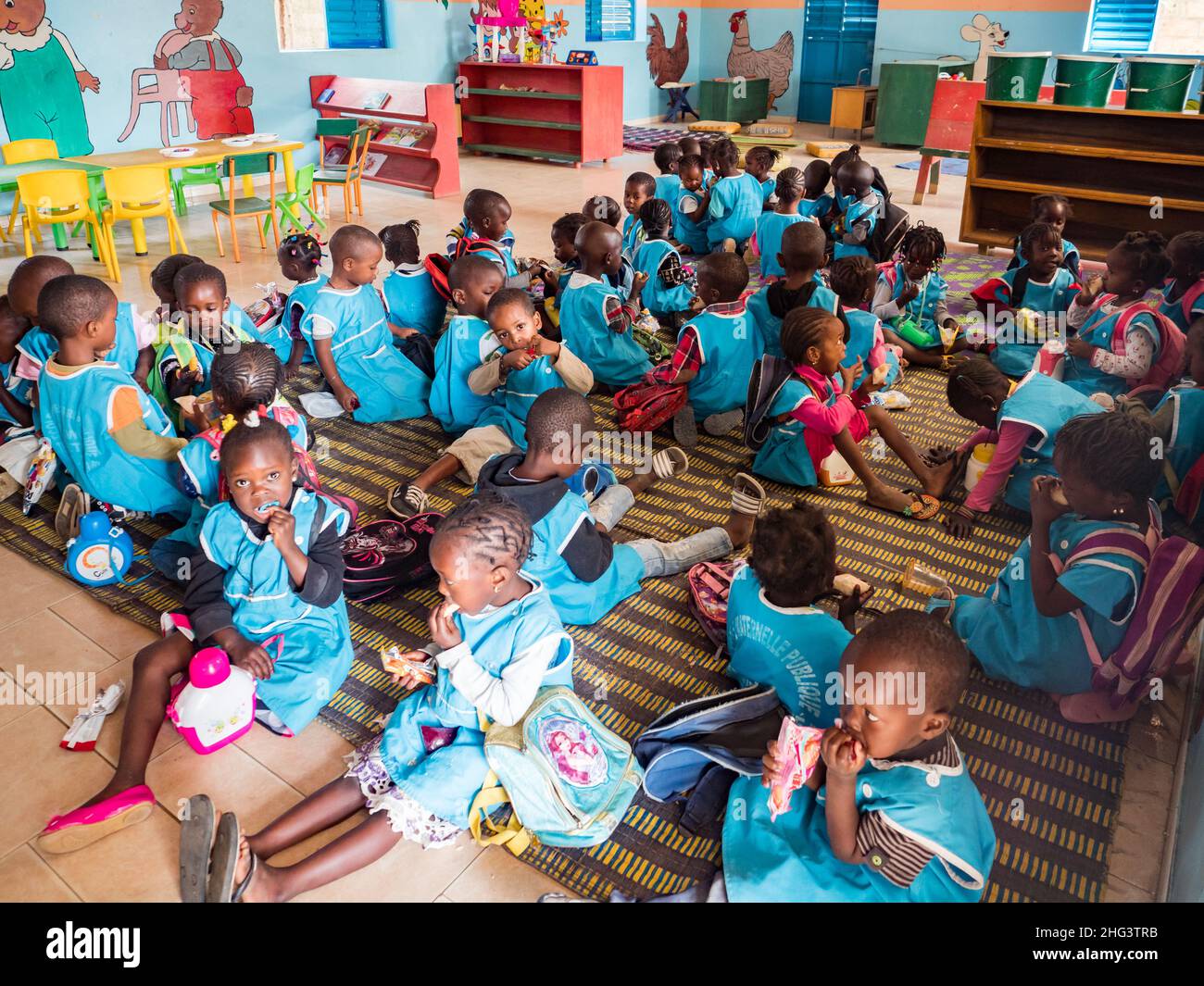 Senegal, Africa - January 2019: African school children wearing uniform during school activities. Senegal Africa. Stock Photo