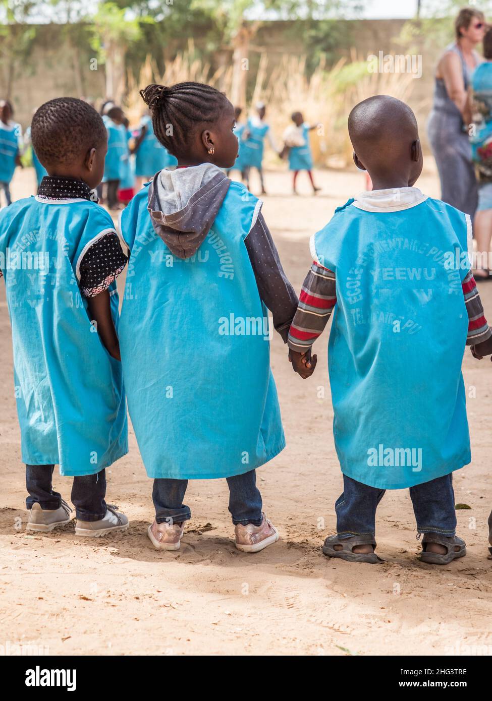 Senegal, Africa - January 2019: African children in uniform in  the African school during their break from the lesson. Stock Photo