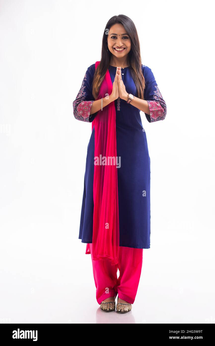 Beautiful Indian woman in salwar posing in front of camera Stock Photo -  Alamy