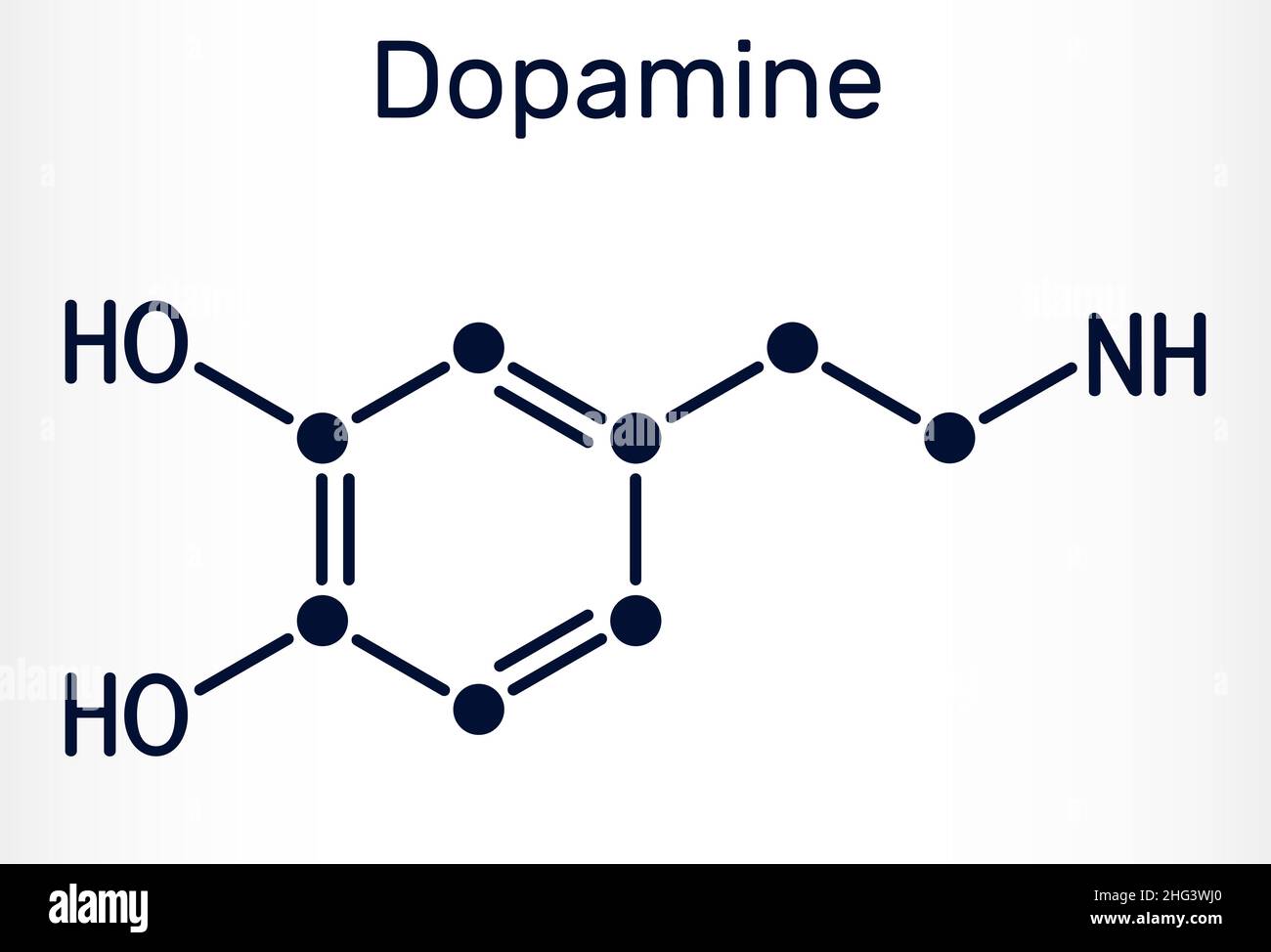 Dopamine,DA molecule. It is monoamine neurotransmitter, neuromodulator, medication. Skeletal chemical formula. Vector illustration Stock Vector
