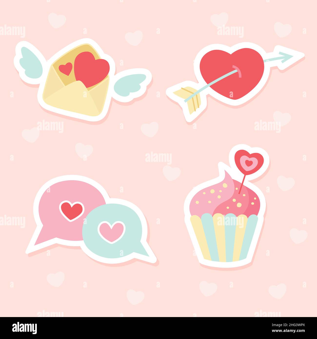 Flat valentines day stickers set Vector illustration Stock Vector Image ...