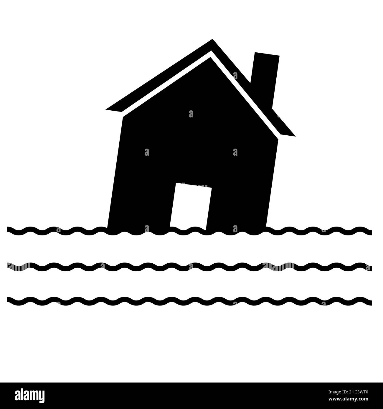 Flood icon on white background. Flooded home sign. natural disaster
