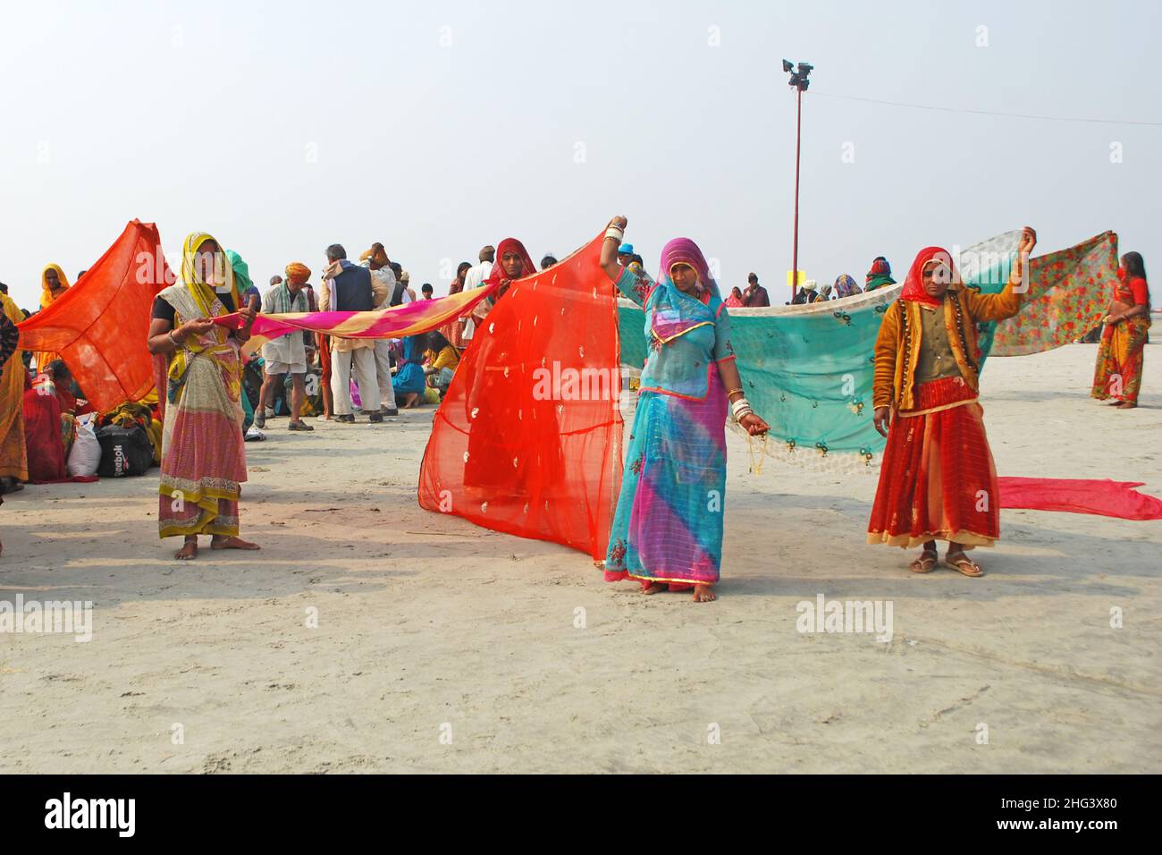 cloths drying at ganga sagar island west bengal Stock Photo