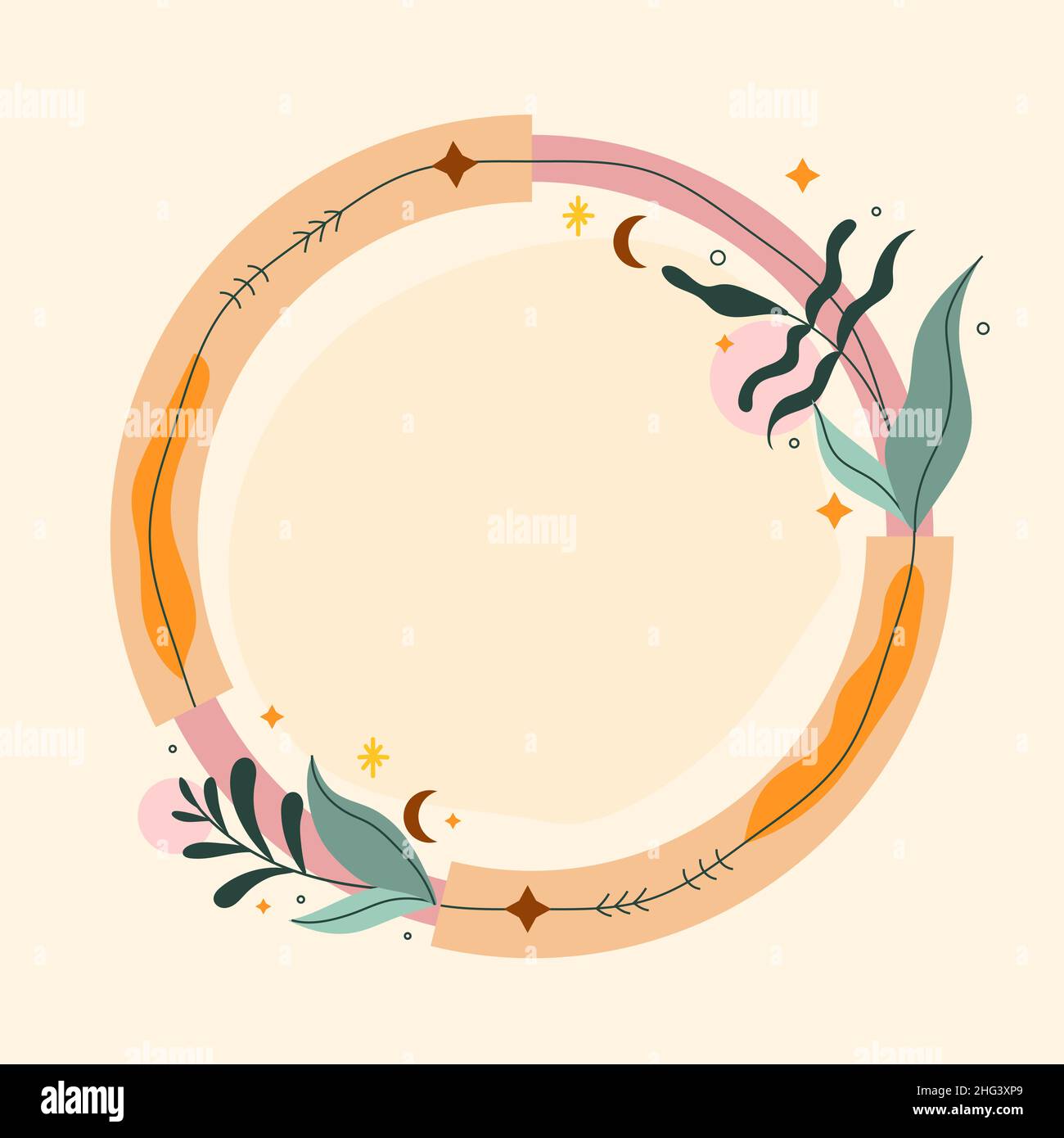 Ornamental boho frame with decorative elements Vector illustration. Stock Vector