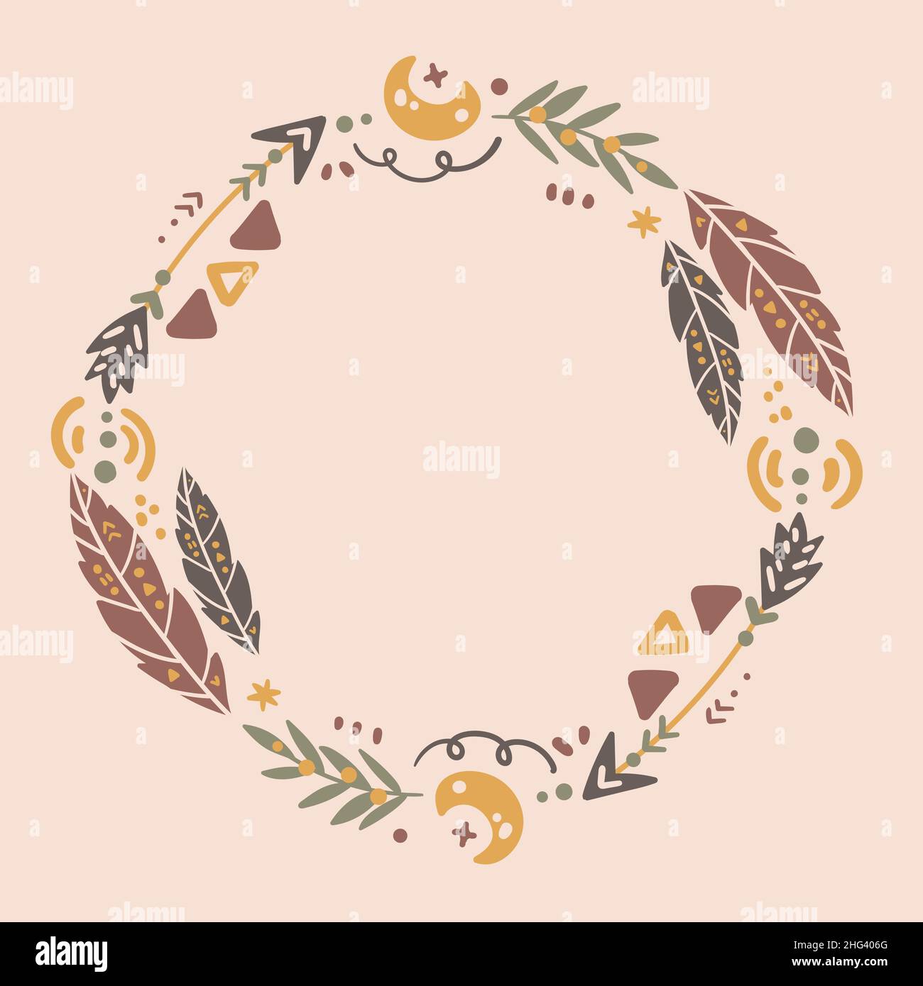 Ornamental boho frame with decorative elements Vector illustration. Stock Vector