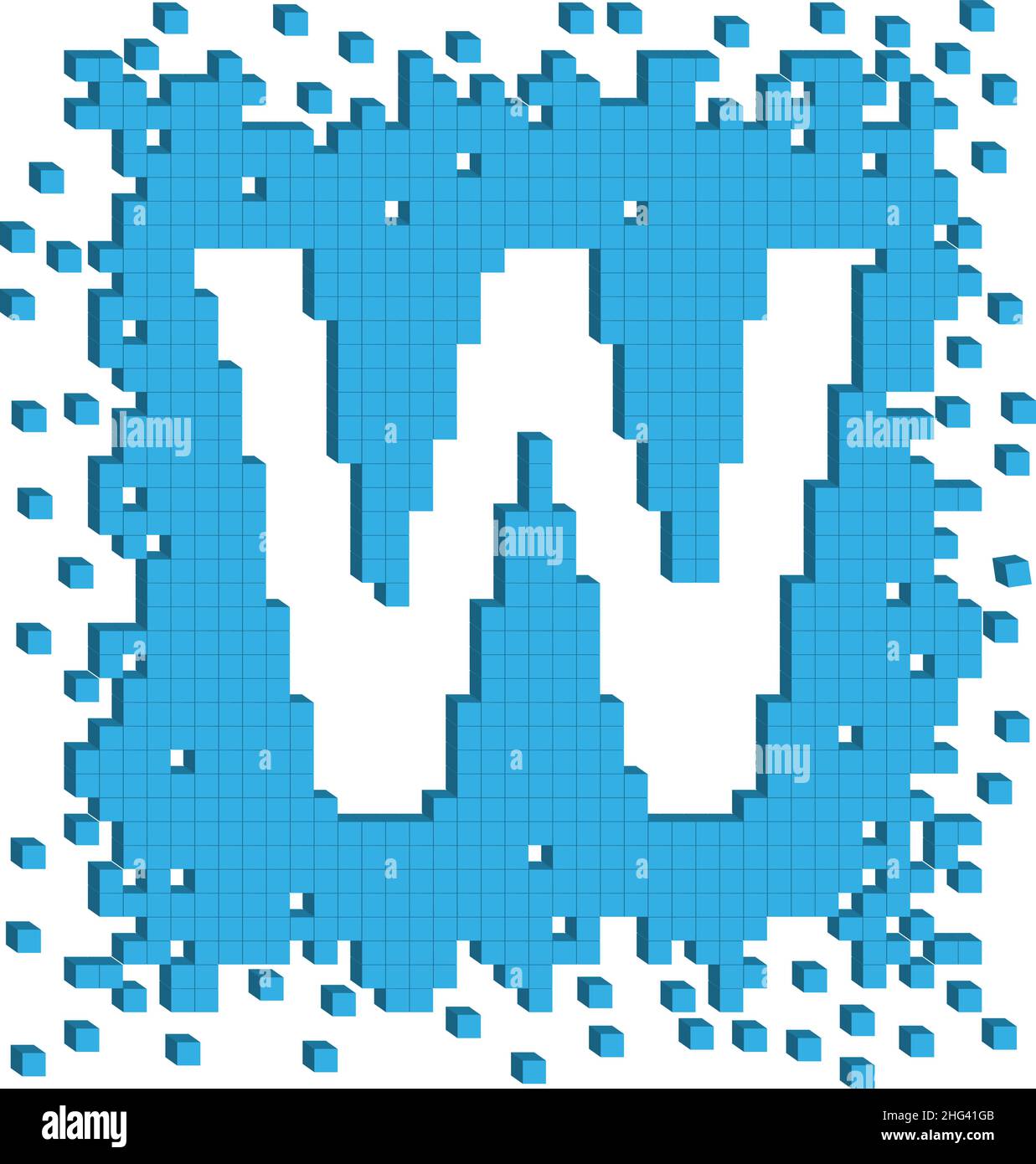 Vector drawn letter W surrounded by numerous small blue color cubes ...
