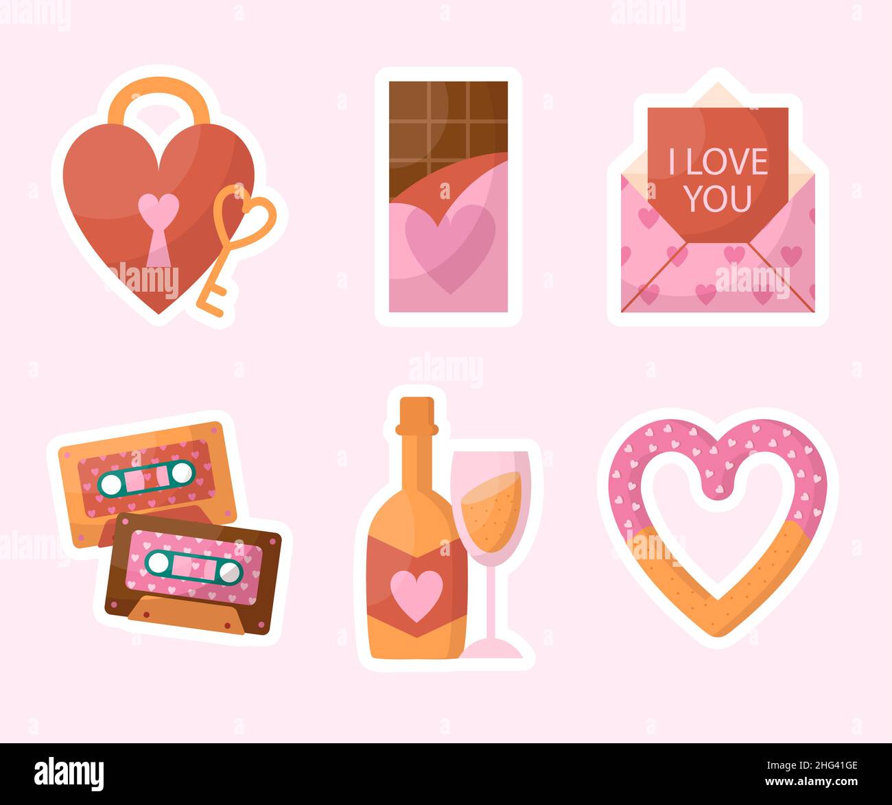 Flat valentines day stickers set Vector illustration Stock Vector Image ...