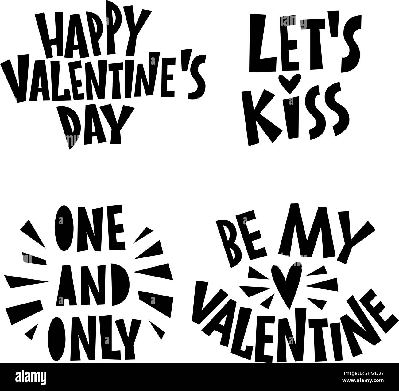 Vector set of lettering about love. Valentines Day. Black and white ...