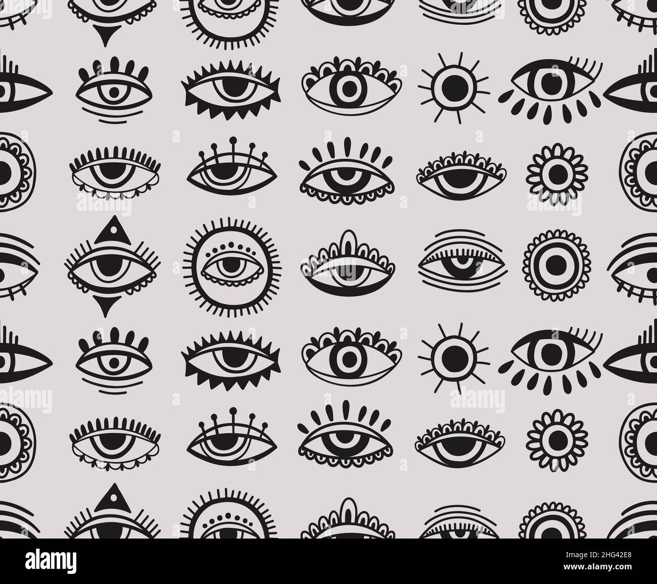 Seamless pattern Evil eye third element hand drawn.Esoteric mystic ...