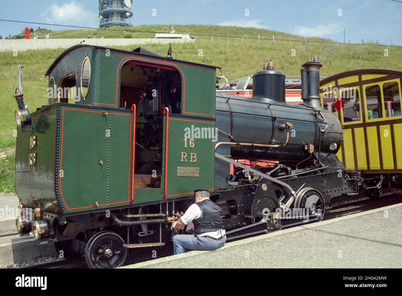 A steam on a narrow gauge train at Mount Rigi, Switzerland