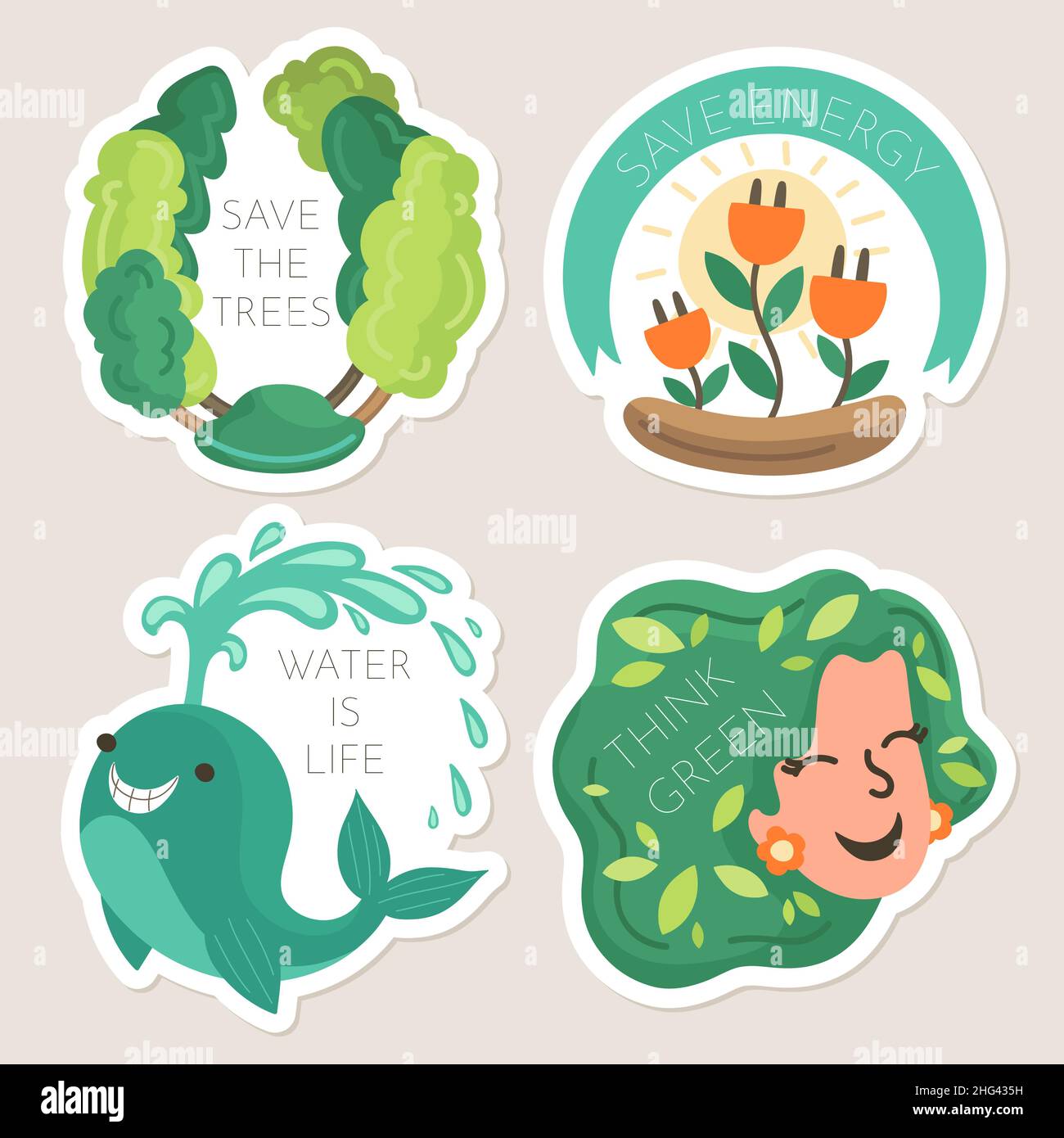 Hand drawn flat design ecology labels Vector illustration Stock Vector ...