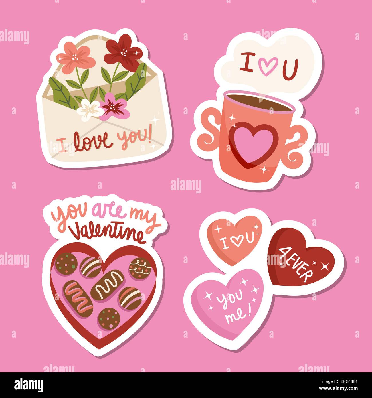 Flat valentines day stickers set Vector illustration Stock Vector Image ...