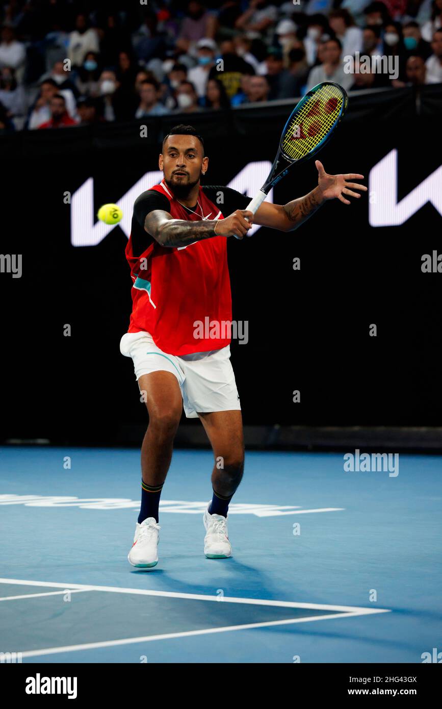 Melbourne, Australia. 18th Jan, 2022. NICK KYRGIOS (AUS) in action on day 2 at the 2022 Australian Open on Tuesday January 2022,  Melbourne ParkCredit: corleve/Alamy Live News Stock Photo