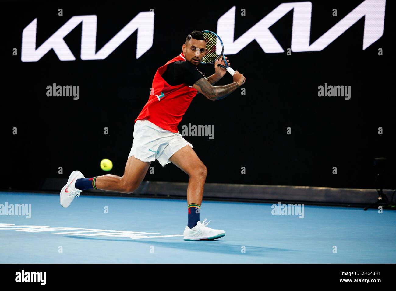 Melbourne, Australia. 18th Jan, 2022. NICK KYRGIOS (AUS) in action on day 2 at the 2022 Australian Open on Tuesday January 2022,  Melbourne ParkCredit: corleve/Alamy Live News Stock Photo