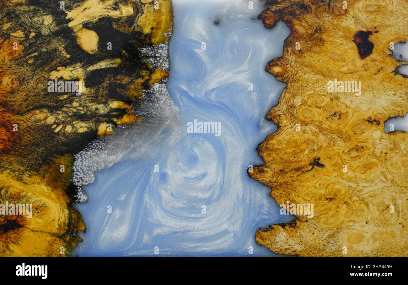 Casting epoxy resin panel with maple burl wood, Top view of wooden for