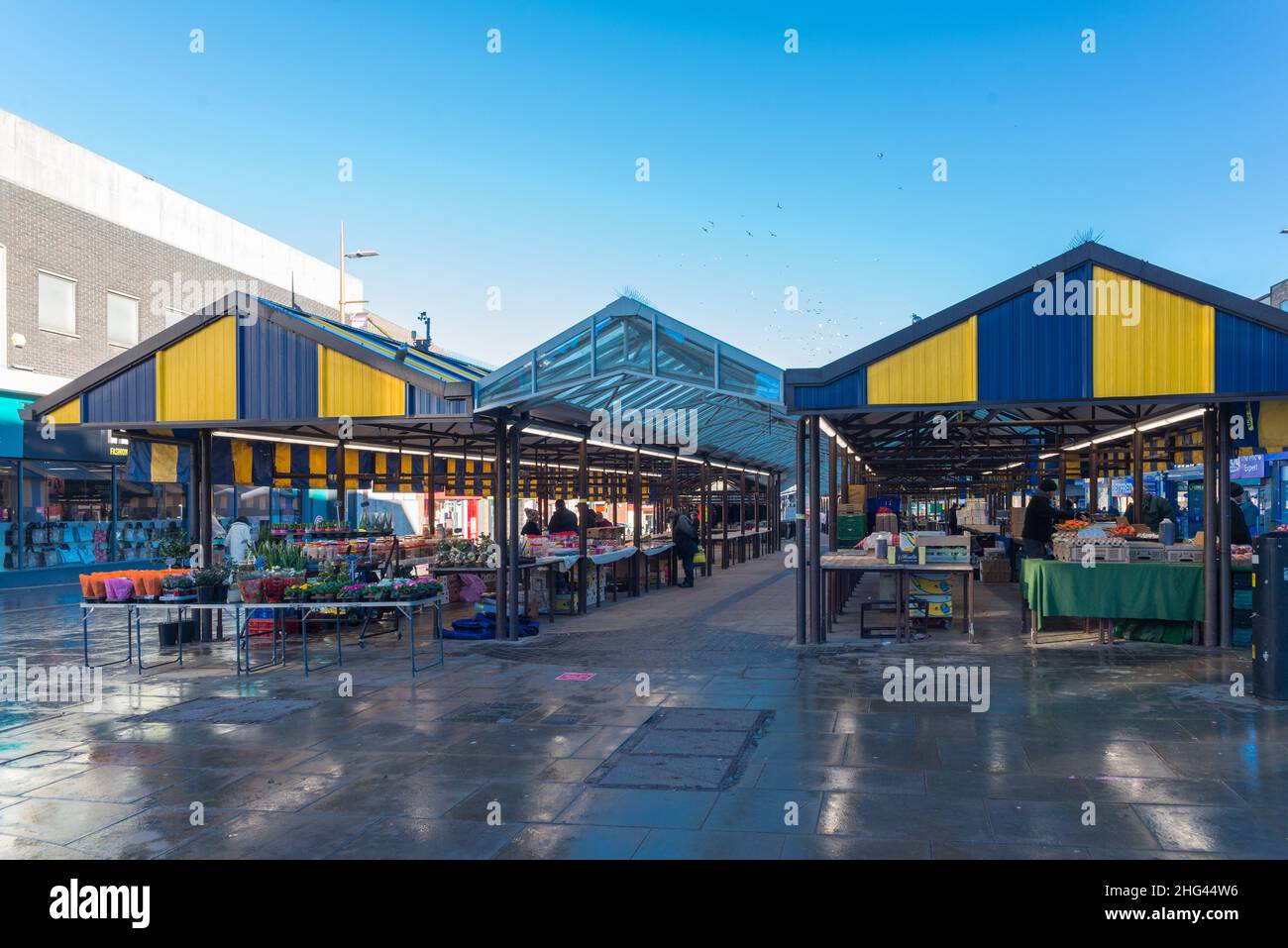 The outdoor market in the centre of Dudley, West Midlands, UK Stock Photo