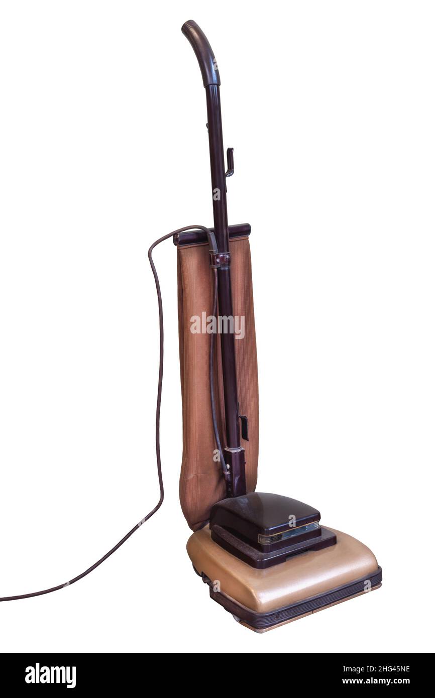 Vintage brown vacuum cleaner isolated on a white background Stock Photo