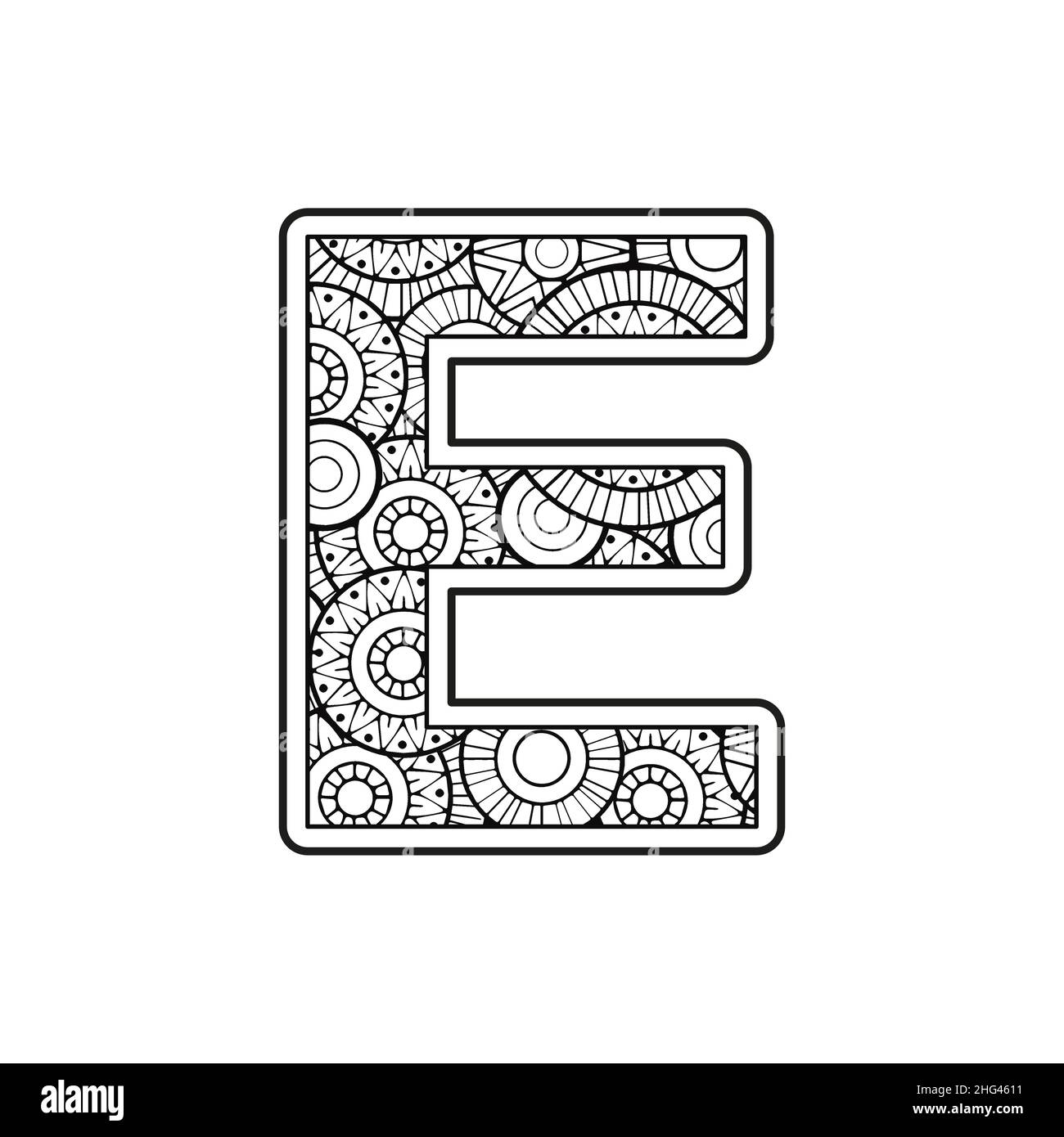 Coloring page for adult. Contour Capital English Letter on a mandala ...