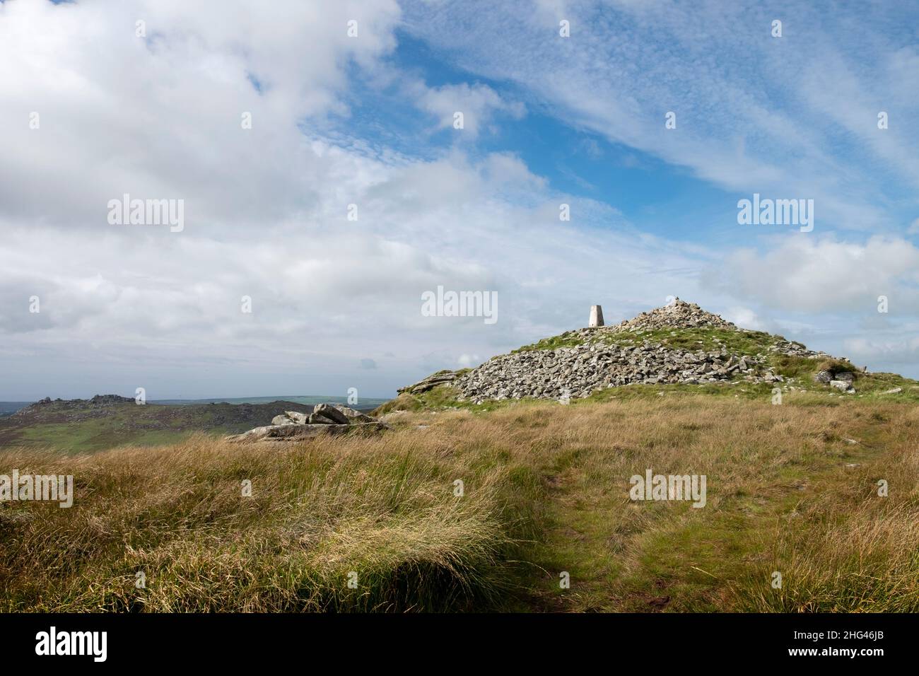 Brown Willy, the highest point in Cornwall, UK located on Bodmin Moor Stock Photo